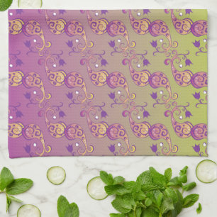 Abstrakt Pastel Grönt och Rosa Paisley Blommigt Kökshandduk
