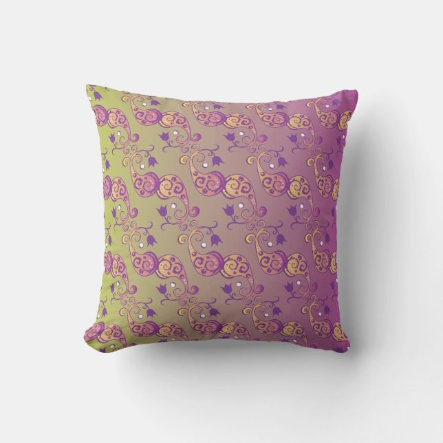 Abstrakt Pastel Grönt och Rosa Paisley Blommigt Kudde (Framsida)