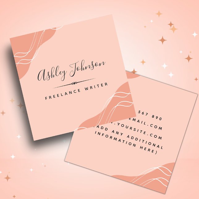 Abstrakt Pastel Peach Färg Freelance Writer Boho Fyrkantigt Visitkort (Skapare uppladdad)
