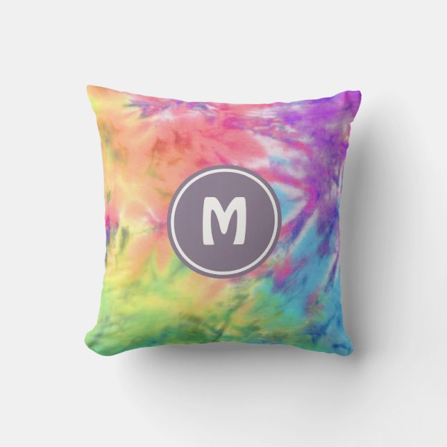 Abstrakt Pastel Rainbow Roligt Batik Tie Dye Monog Kudde (Framsida)