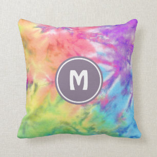Abstrakt Pastel Rainbow Roligt Batik Tie Dye Monog Kudde