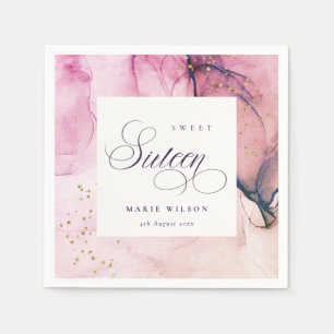 Abstrakt Pastel Rosa Lila Navy Sweet 16 Birthday Pappersservett