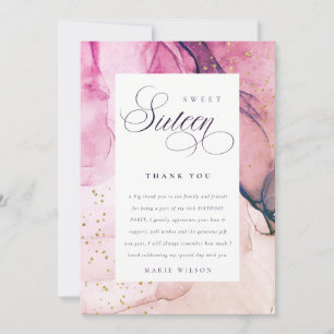 Abstrakt Pastel Rosa Lila Navy Sweet 16 Birthday Tack Kort