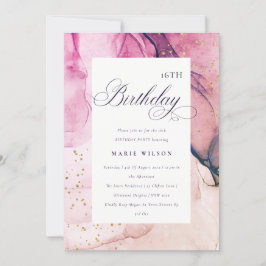 Abstrakt Pastel Rosa Lila Navy Valfri ålder Födels Inbjudningar