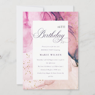 Abstrakt Pastel Rosa Lila Navy Valfri ålder Födels Inbjudningar