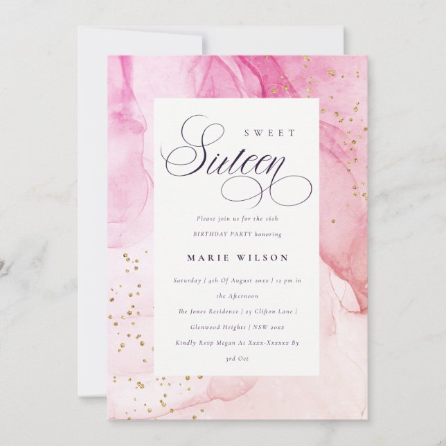 Abstrakt Pastel Rosa Lila Sweet 16 Birthday Inbjudningar (Framsida)