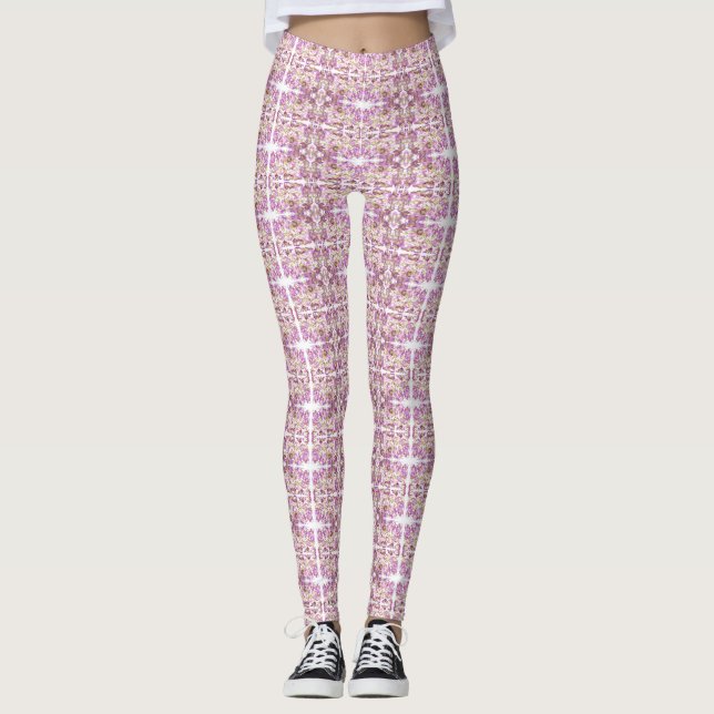 Abstrakt Pastel Rosa Lila Vågrät Rand Leggings (Framsida)