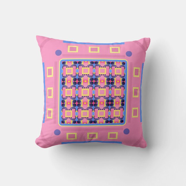 Abstrakt Pastel Rosa och Blue Geometric Mönster Kudde (Framsida)