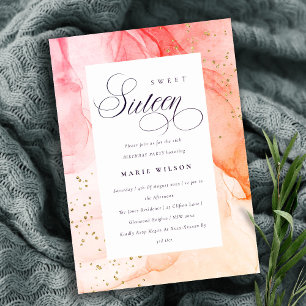 Abstrakt Pastel Rosa Orange Sweet 16 Birthday Inbjudningar