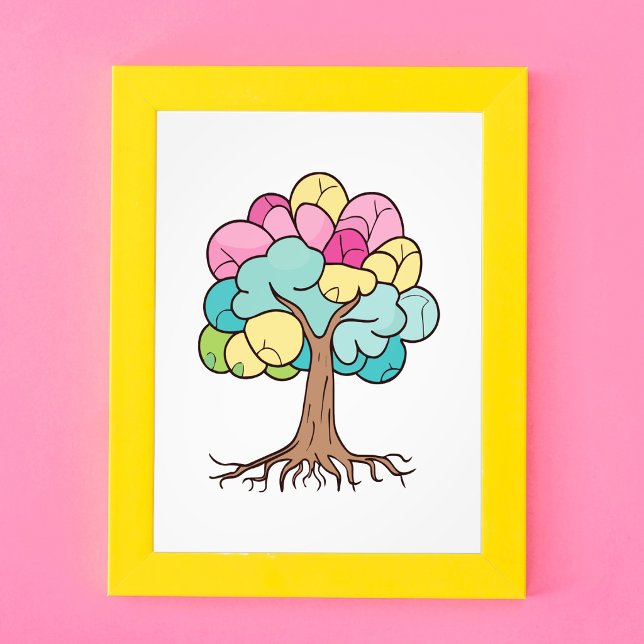 Abstrakt Pastell Hjärna Träd Konsttryck Fototryck (Abstract Pastel Brain Tree Art Print. Photo Print)