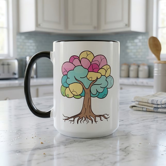 Abstrakt Pastell Hjärna Träd Konsttryck Mugg (Abstract Pastel Brain Tree Art Print. Mug)