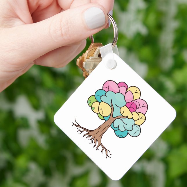 Abstrakt Pastell Hjärna Träd Konsttryck Nyckelring (Abstract Pastel Brain Tree Art Print. Keychain)