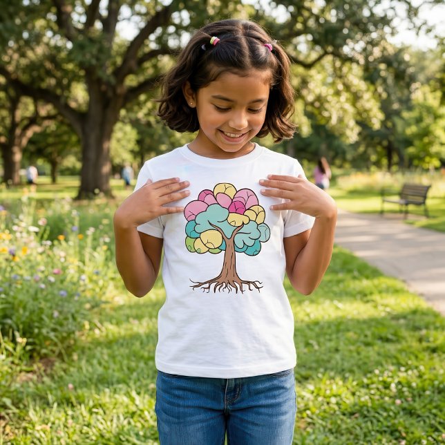 Abstrakt Pastell Hjärna Träd Konsttryck T Shirt (Abstract Pastel Brain Tree Art Print. Girl Basic White T-Shirt )