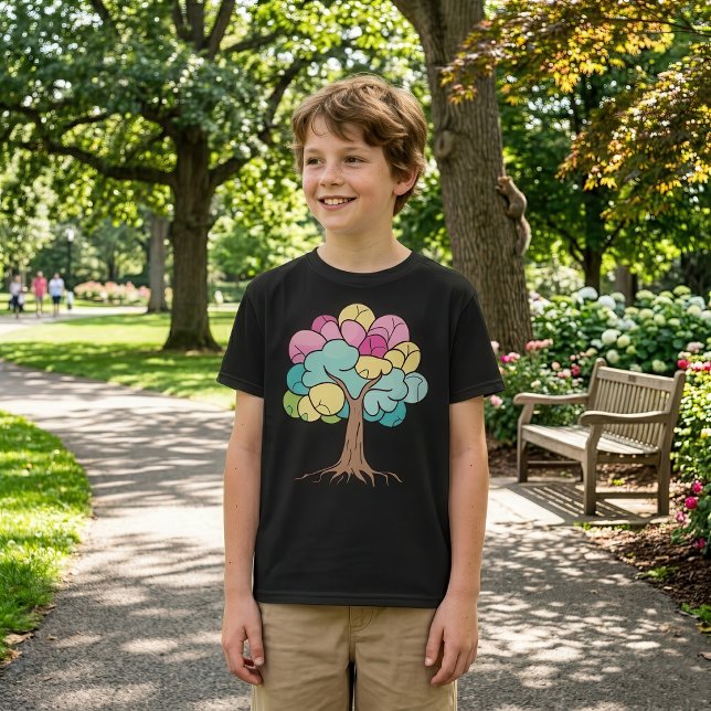 Abstrakt Pastell Hjärna Träd Konsttryck T Shirt (Abstract Pastel Brain Tree Art Print. Boy Basic Black T-Shirt)