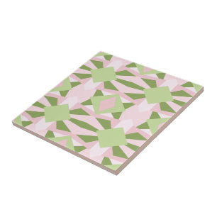 Abstrakt Pastellgrön Och Rosa Geometrisk Mönster Kakelplatta