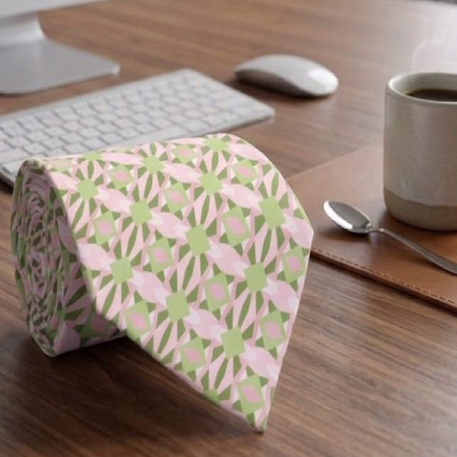Abstrakt Pastellgrön Och Rosa Geometrisk Mönster Slips (Skapare uppladdad)