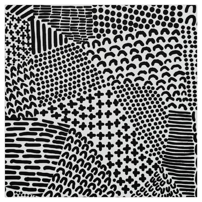 Abstrakt Patchwork Karta - Black on White Tyg (Provkarta)