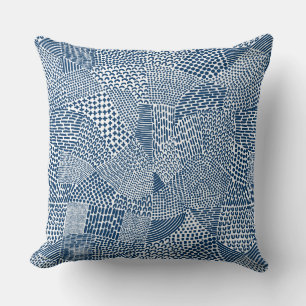 Abstrakt Patchwork Karta - Indigo Dye Blue on Whit Kudde