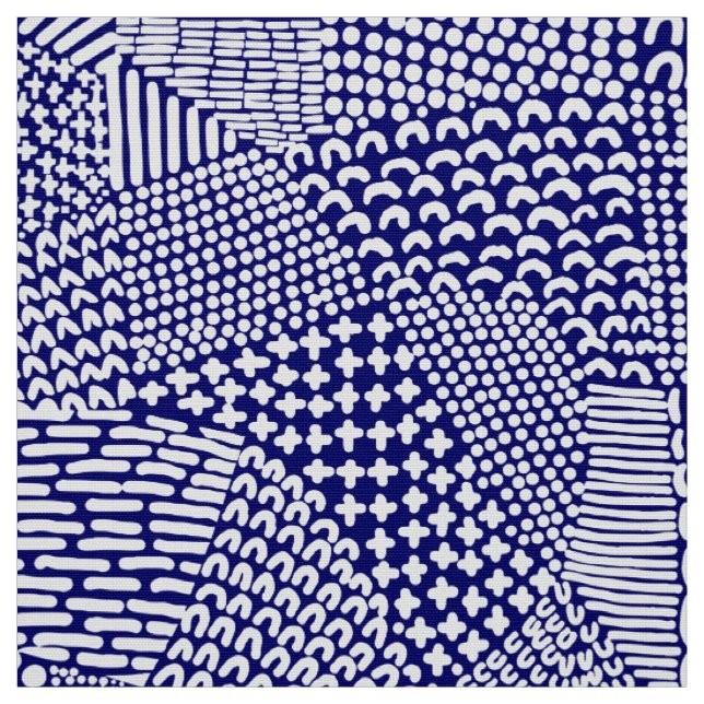 Abstrakt Patchwork Karta - White on Deep Navy Blue Tyg (Provkarta)
