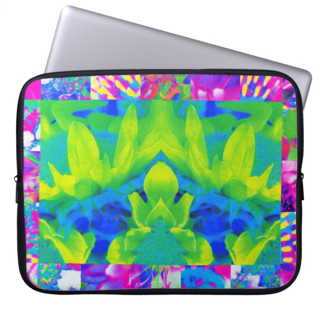 Abstrakt Patchwork Solros Garden Collage Laptop Fodral (Framsidan)