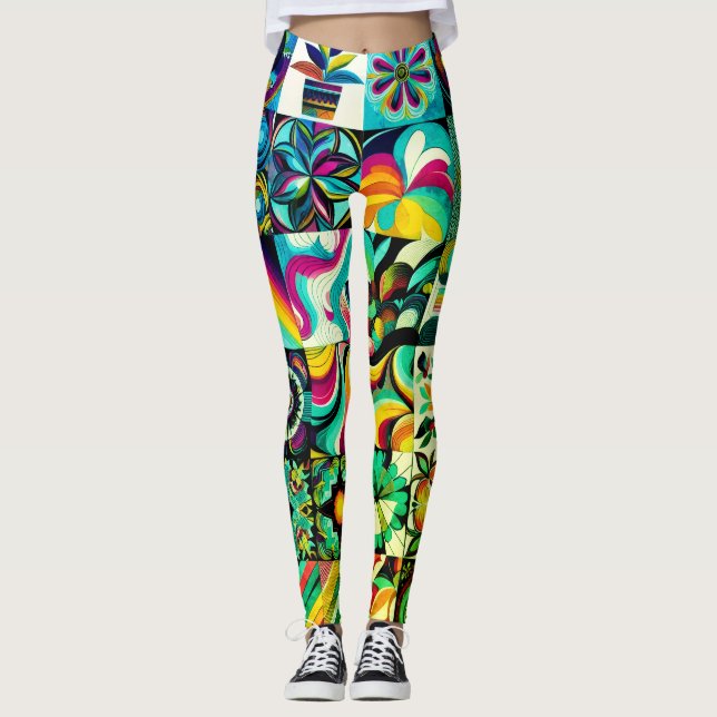 Abstrakt patchworkkonstpar anpassad modern leggings (Framsida)