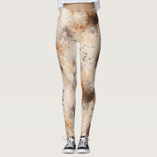 Abstrakt Peach Cream Brown Leggings