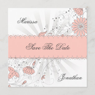Abstrakt Peach Flowers Grått Sunburst Save Date Spara Datumet