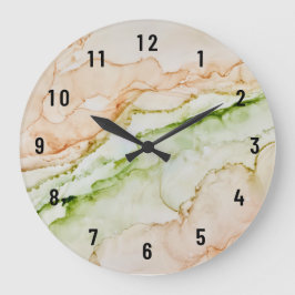Abstrakt Peach Grönt Art Stor Klocka
