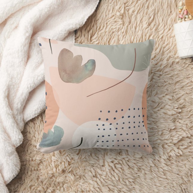 Abstrakt Peach och Earthy Tones Art Square Pillow Kudde (Filt)