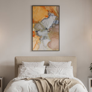 Abstrakt Peach Orange Black Guld Alcohol Bläck Poster