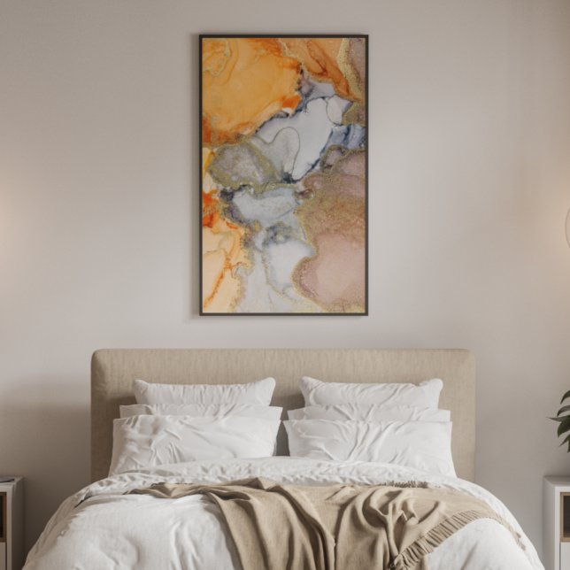 Abstrakt Peach Orange Black Guld Alcohol Bläck Poster (Skapare uppladdad)