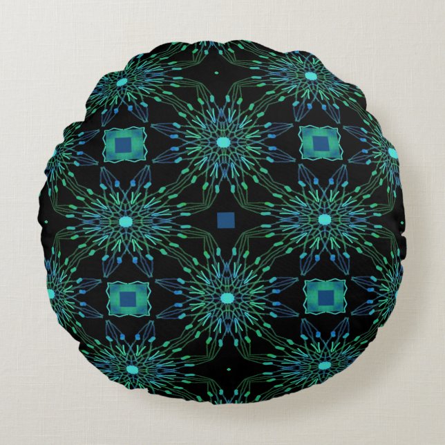 Abstrakt Peacock Färg PillowDesign 1 Rund Kudde (Framsidan)