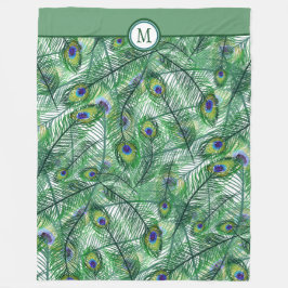 Abstrakt Peacock Feathers Mönster Monogram Fleecefilt
