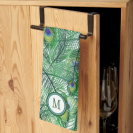Abstrakt Peacock Feathers Mönster Monogram Kökshandduk