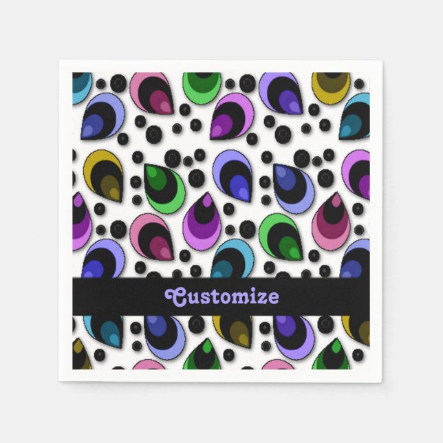 Abstrakt Peacock Feathers Mönster Napkins Pappersservett (Framsidan)