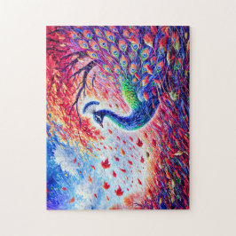 Abstrakt Peacock i höststormen i färglös olja Pussel