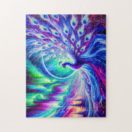 Abstrakt Peacock i vinter med norra Ljus Pussel