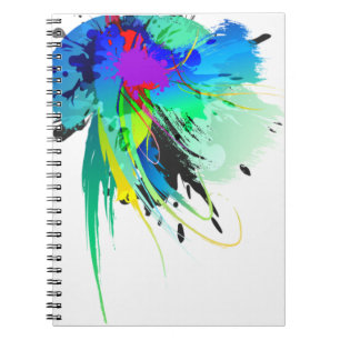 Abstrakt Peacock Paint Splatters Anteckningsbok Med Spiral