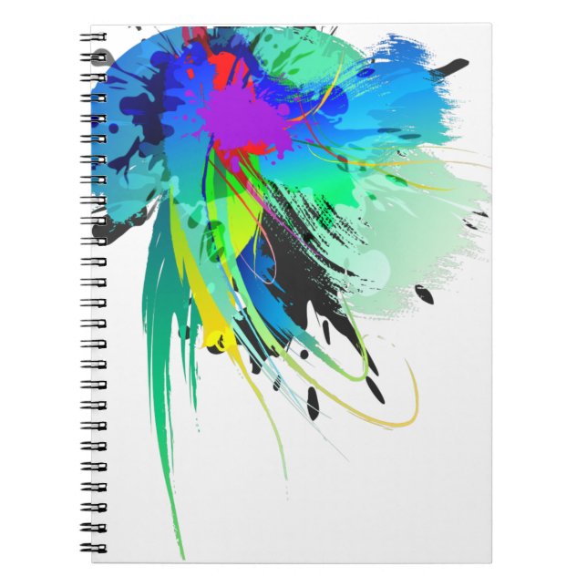 Abstrakt Peacock Paint Splatters Anteckningsbok Med Spiral (Framsidan)