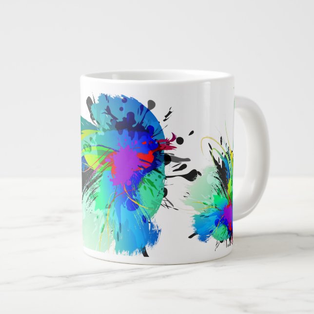 Abstrakt Peacock Paint Splatters Jumbo Mugg (Framsida höger)
