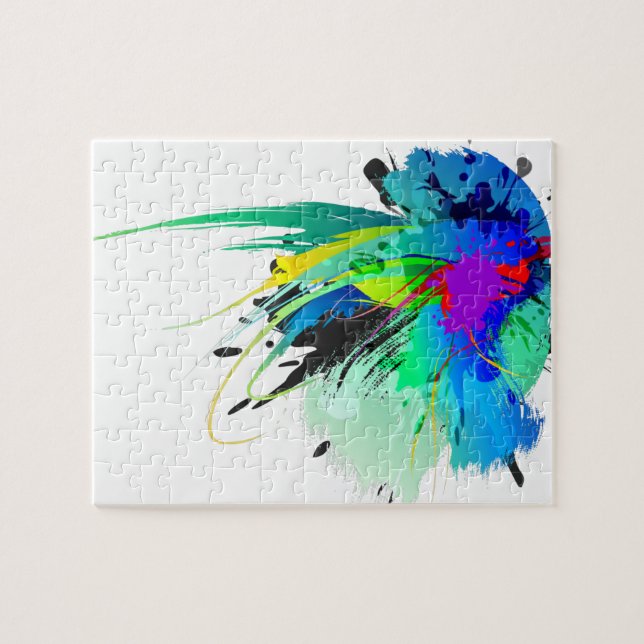 Abstrakt Peacock Paint Splatters Pussel (Horisontell)