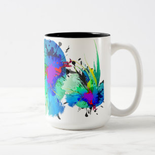 Abstrakt Peacock Paint Splatters Två-Tonad Mugg