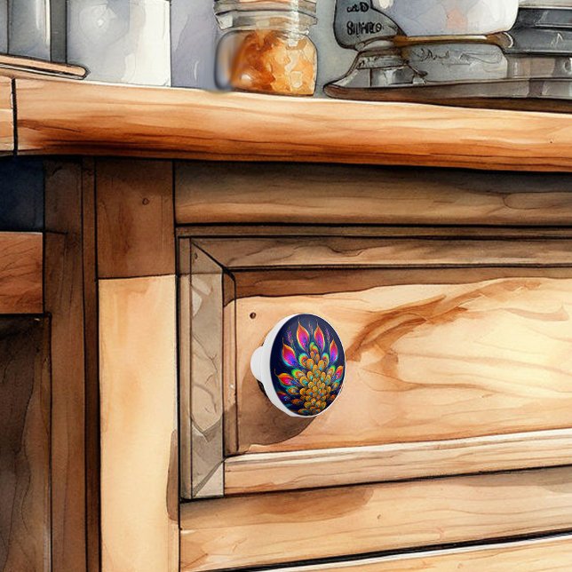 Abstrakt Peacock Svan keramisk knopp (Skapare uppladdad)