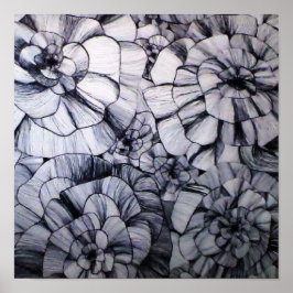 Abstrakt Pen Art of Flowers Poster