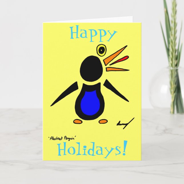 Abstrakt Penguin "Glad helg!" Kort - Gult (Framsida)