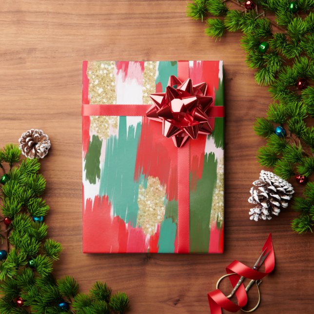 Abstrakt Penseldrag Guld Glitter jul Presentpapper (Julgåva)