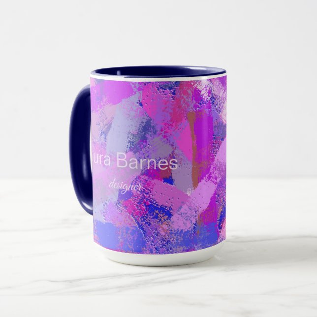 Abstrakt Penseldrag Rosa Violet Mugg (Framsida vänster)