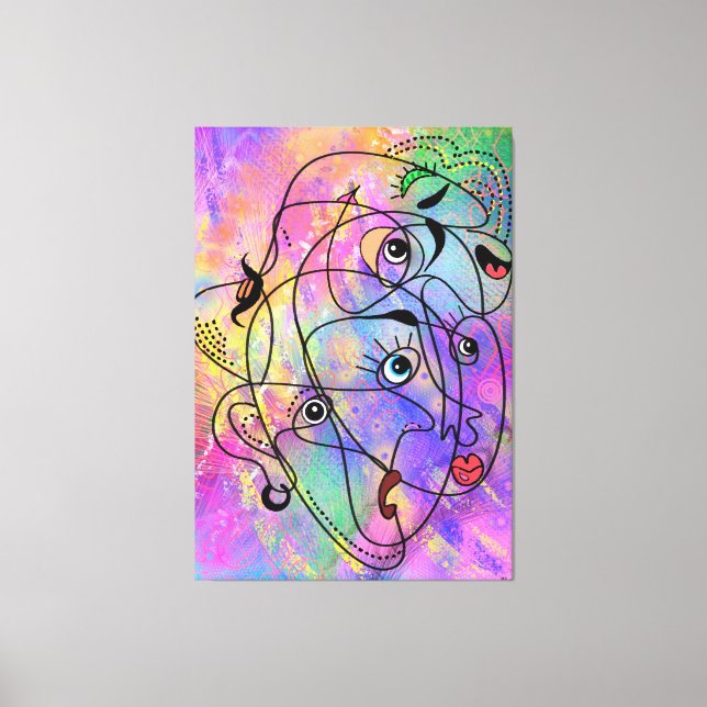 Abstrakt People Ansikte Moods - Kuba Stil Teckning Canvastryck (Framsida)