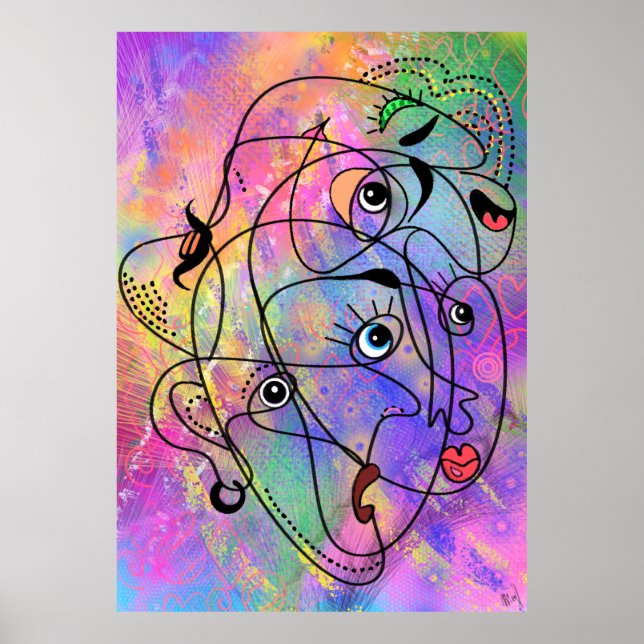 Abstrakt People Ansikte Moods Poster kubism Stil (Framsidan)