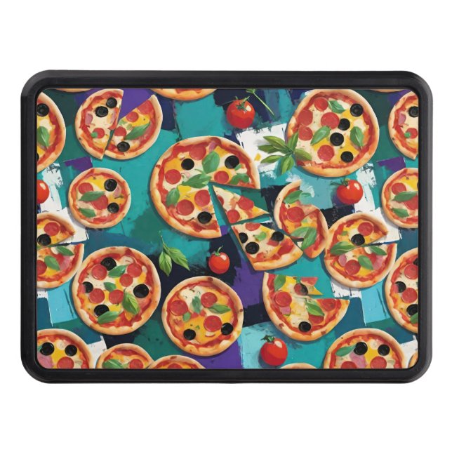 Abstrakt Pepperoni Pizza mot blå Färg-bakgrund Dragkroksskydd (Framsidan)